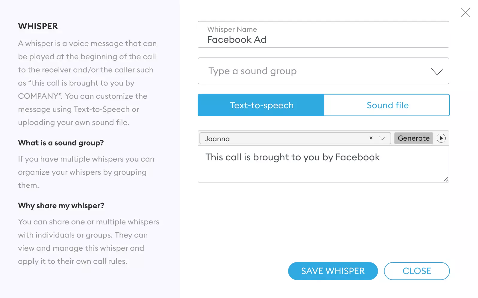 iovox call whispers