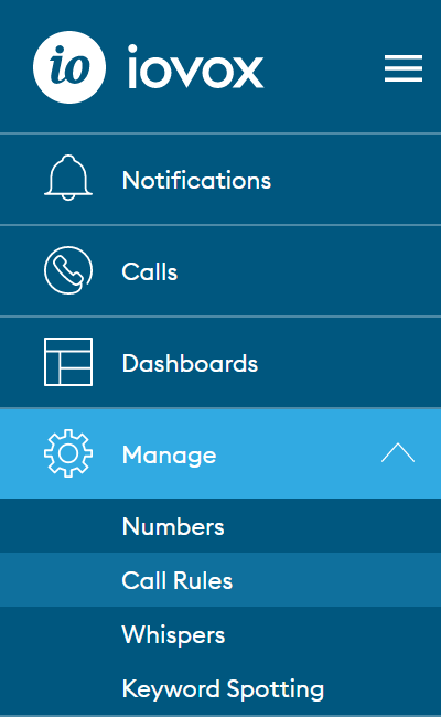 iovox manage call rules navigation