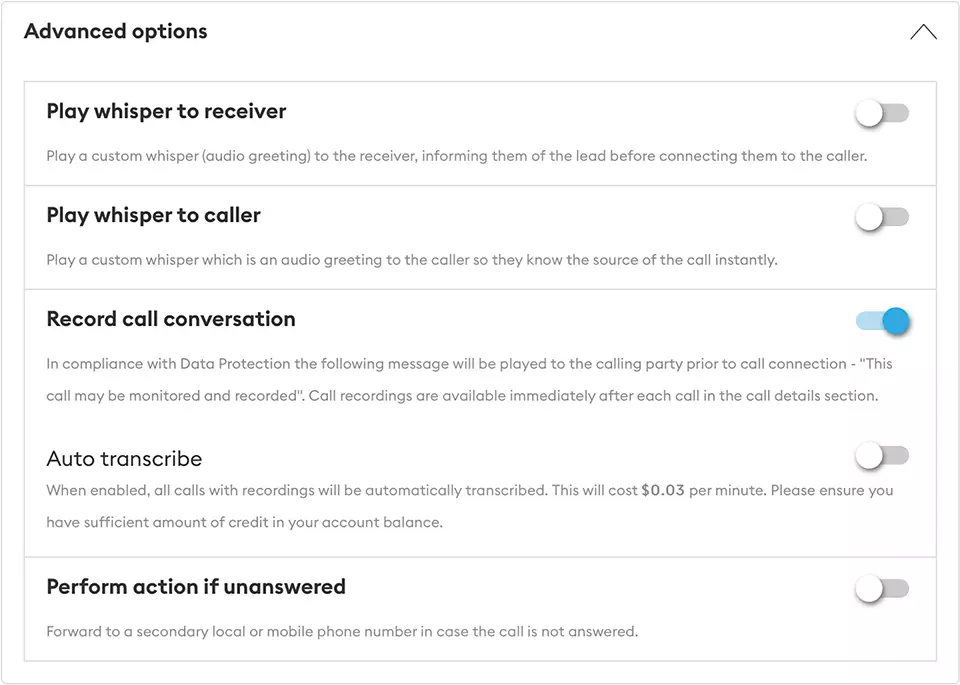 iovox advanced options