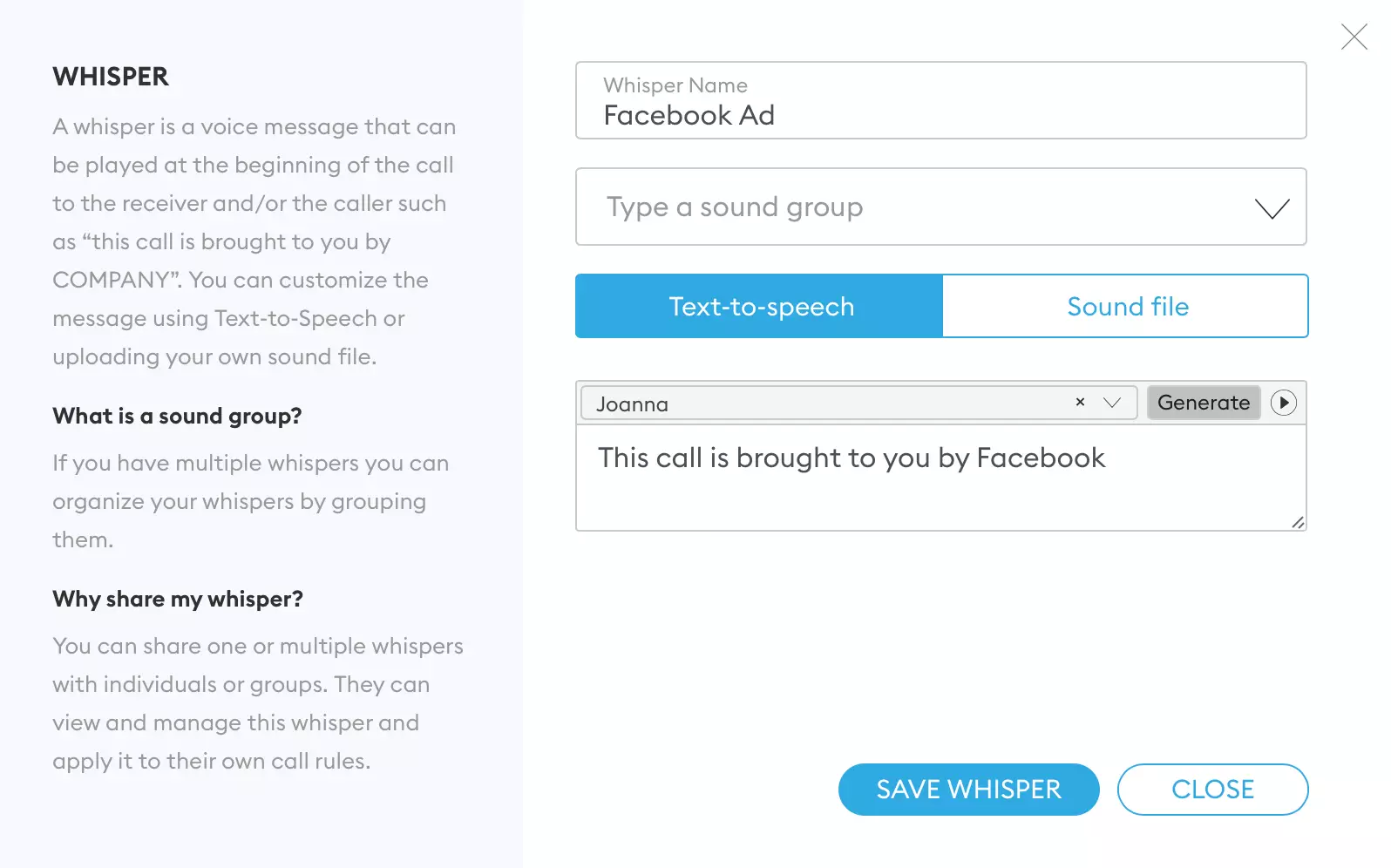 iovox Call Whispers